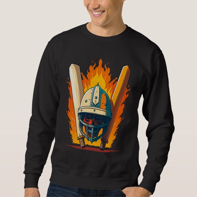 Bat And Helmet Cricket Player Sweatshirt (Front)