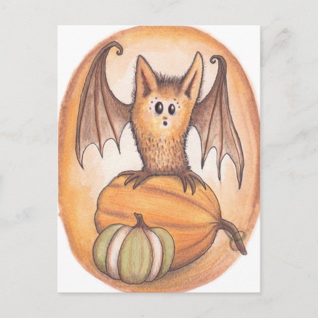Bat and Pumpkins Halloween Postcard (Front)