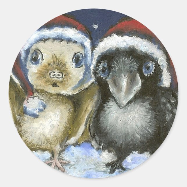 Bat and raven classic round sticker (Front)