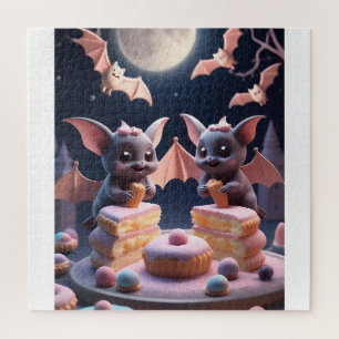 Bat Bakery Cute Weird Halloween Art Jigsaw Puzzle