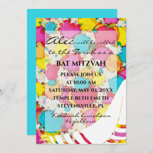 Bat Bar Mitzvah Confetti Tallit Invitation 