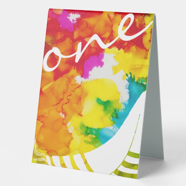 Bat Bar Mitzvah Table Tent Cards Splash of Colour (Front)