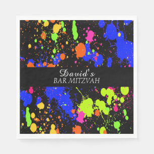  Bat/Bar Mitzvahs Neon Paint Splatter   Napkin