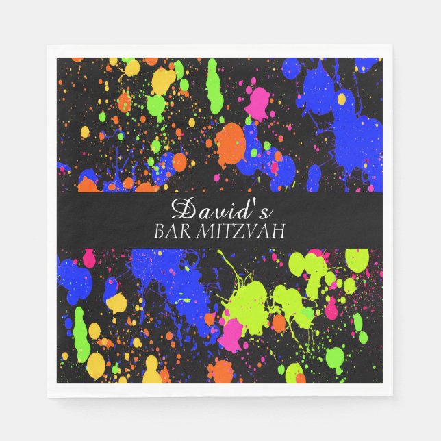  Bat/Bar Mitzvahs Neon Paint Splatter   Napkin (Front)