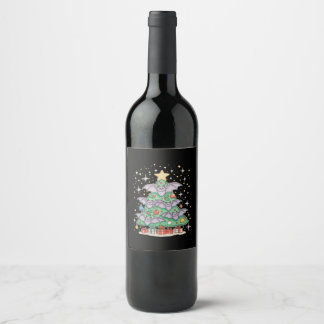 Bat Bird Christmas Tree Xmas Lights Santa Hat Wine Label