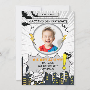 Bat Black and Gray Comic Birthday Invitation