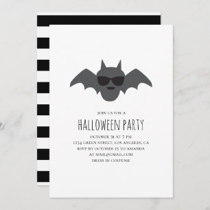 Bat. Black and white Halloween costume party Invitation