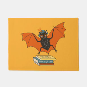 Bat Book Lover Funny Halloween Doormat