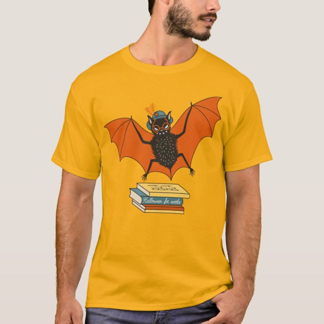 Bat Book Lover Funny Halloween T-Shirt (Front)