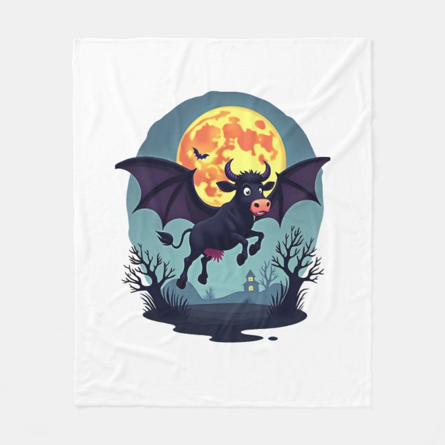 Bat Cow at Midnight Fleece Blanket (Front)