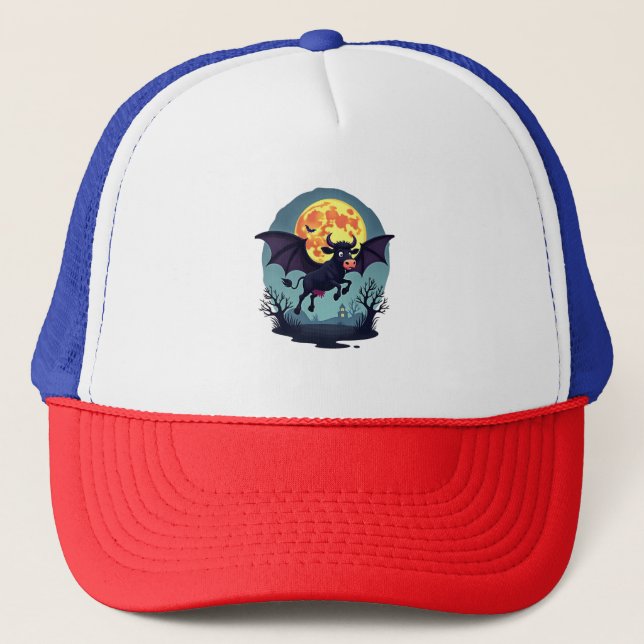 Bat Cow at Midnight Trucker Hat (Front)
