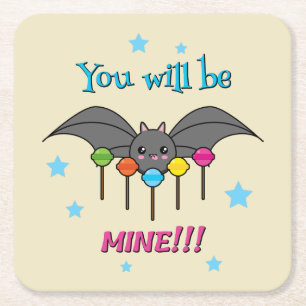 Bat Craving Lollipops - You Will Be Mine Square Paper Coaster