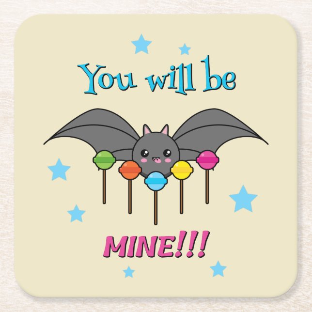 Bat Craving Lollipops - You Will Be Mine Square Paper Coaster (Front)