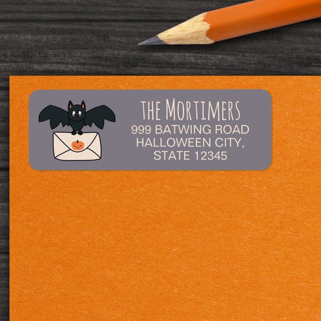 Bat Delivering Mail Grey Halloween  Return Address Label (Creator Uploaded)