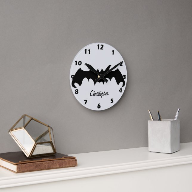 Bat Design Personalised Round Clock (Office)