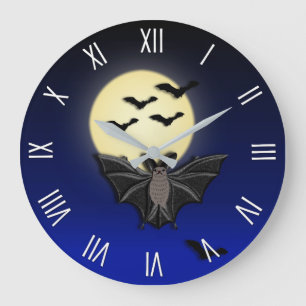 Bat Flight Halloween Wall Clock Roman Numerals