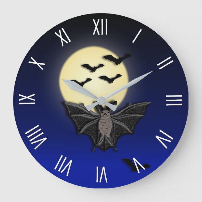 Bat Flight Halloween Wall Clock Roman Numerals (Front)