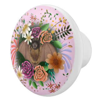 Bat Flowers Floral Botanical  Ceramic Knob