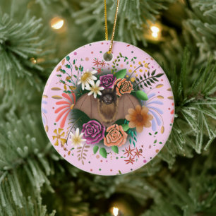 Bat Flowers Floral Botanical Ceramic Ornament