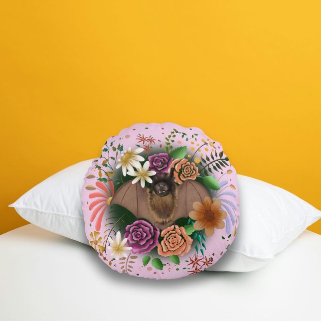Bat Flowers Floral Botanical  Round Cushion (Creator Uploaded)
