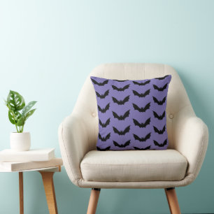 Bat Flying Halloween Purple Throw Pillow