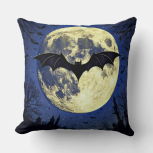 Bat Flying Over Moonlit Sky Cushion