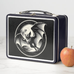 Bat Flying with Moon Behind Goth Horror Metal Lunch Box
