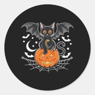 Bat Halloween _ Black Cat Bat Wings Spooky Cat Classic Round Sticker