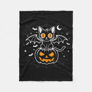 Bat Halloween _ Black Cat Bat Wings Spooky Cat Fleece Blanket