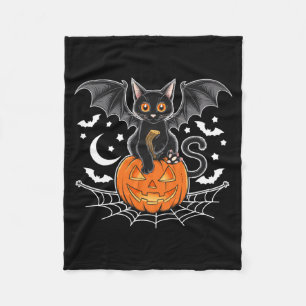 Bat Halloween _ Black Cat Bat Wings Spooky Cat Fleece Blanket