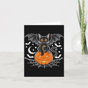 Bat Halloween _ Black Cat Bat Wings Spooky Cat Men Card