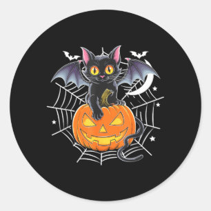 Bat Halloween _ Black Cat Bat Wings Spooky Cat Men Classic Round Sticker