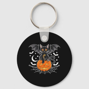 Bat Halloween _ Black Cat Bat Wings Spooky Cat Men Key Ring