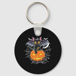 Bat Halloween _ Black Cat Bat Wings Spooky Cat Men Key Ring