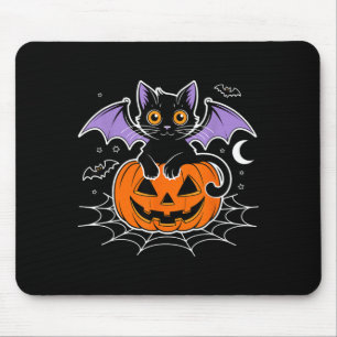 Bat Halloween _ Black Cat Bat Wings Spooky Cat Men Mouse Pad