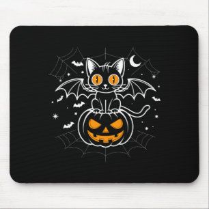 Bat Halloween _ Black Cat Bat Wings Spooky Cat Mouse Pad