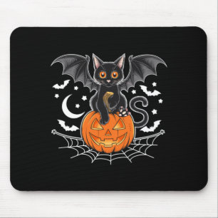 Bat Halloween _ Black Cat Bat Wings Spooky Cat Mouse Pad