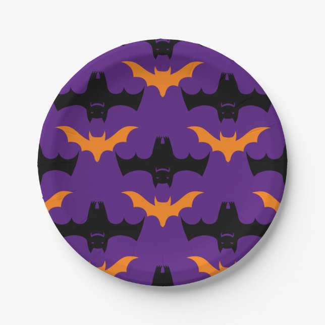 Bat Halloween Pattern Paper Plate (Front)