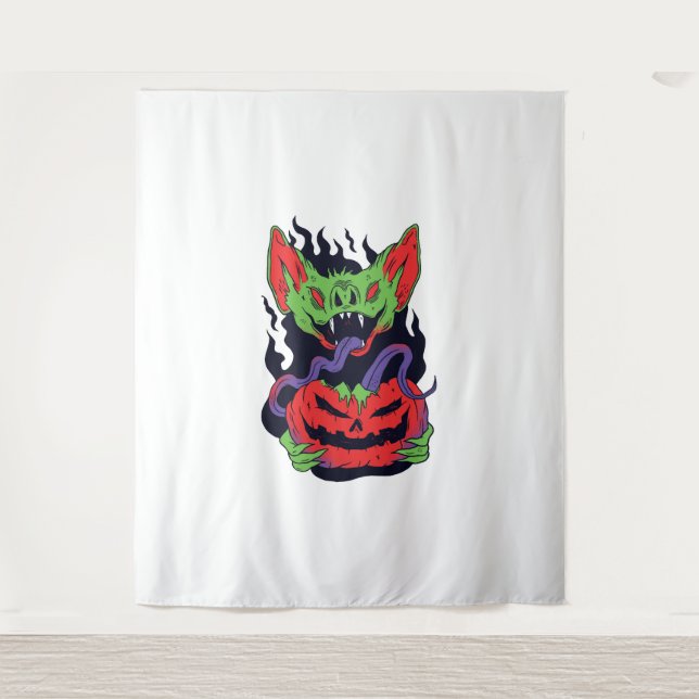 Bat Halloween - Scary Vampire Halloween Pumpkin Tapestry (Front)