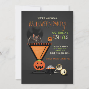 Bat in a Cocktail Halloween Party Invitation