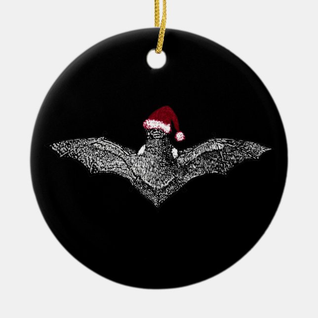 Bat In A Santa Hat Ceramic Ornament (Front)