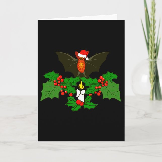 Bat In The Holly Holiday Card (Front)