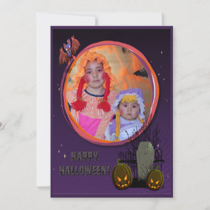 Bat, Jack o' Lanterns, Tombstone, Add Photo Frame Invitation