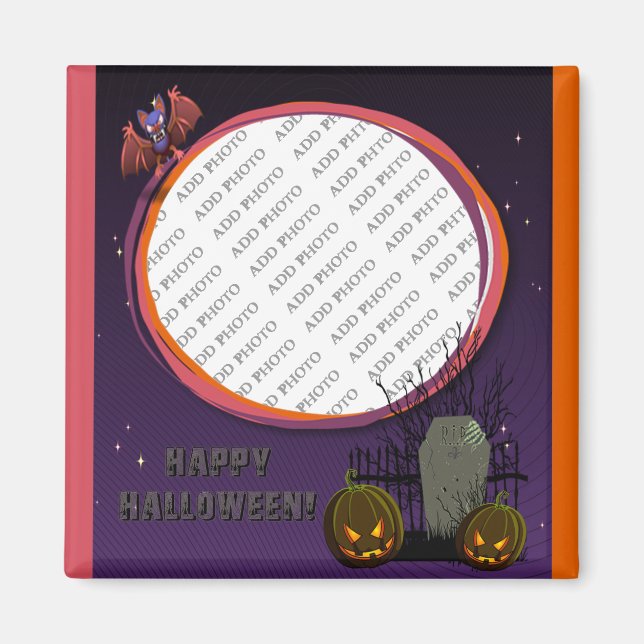 Bat, Jack o' Lanterns, Tombstone, Add Photo Frame Magnet (Front)