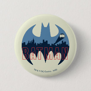 Bat Logo With Gotham & Bat Signal 6 Cm Round Badge