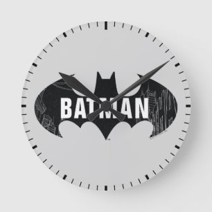 Bat Logo With Gotham Etching Round Clock