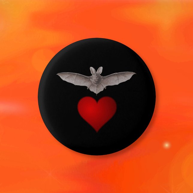 Bat love Grey Bat with Red Heart on Black 3 Cm Round Badge (Creator Uploaded)