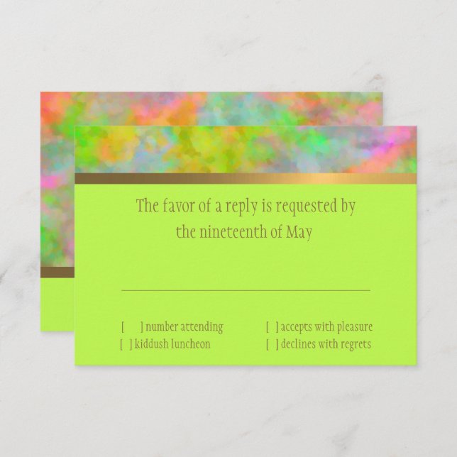 Bat Mitzvah Abstract Design in Lime Green RSVP Card (Front/Back)