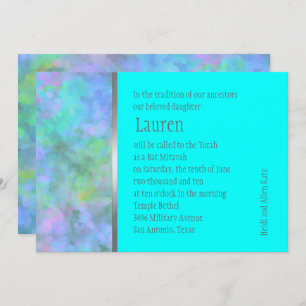 Bat Mitzvah Abstract Design in Turquoise Silver Invitation