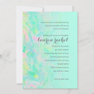 Bat Mitzvah Aqua and Pink Design Invitation